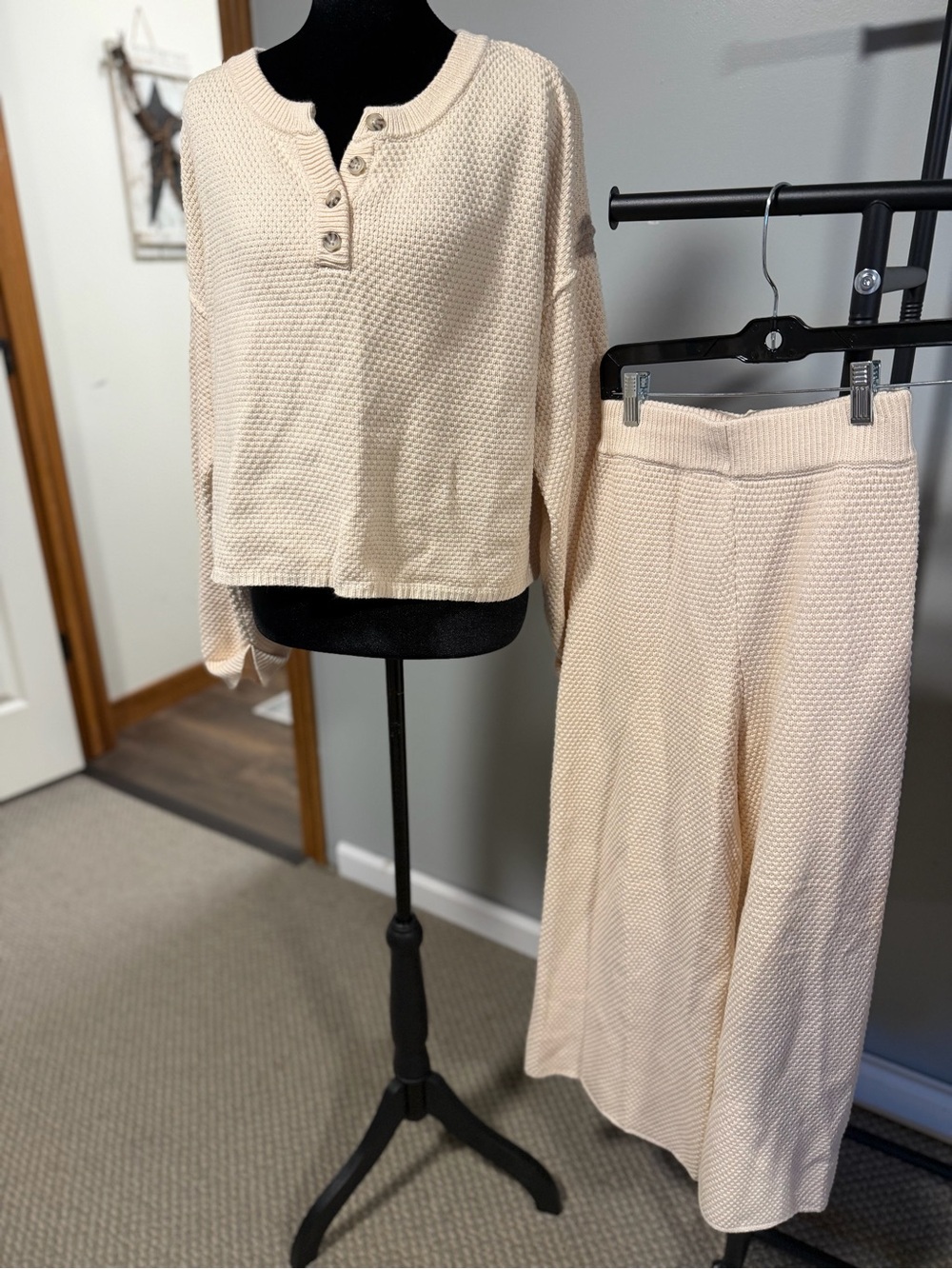 Sincerely Jules Cream Knit Sweater Pants Matching Set Women’s Small EUC